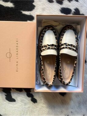 Elina Linardaki Leopard Calf Hair Loafers | Handmade Greece | EU 38 / US 7